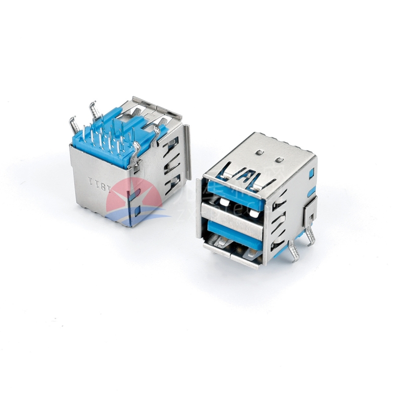 USB3.0 Type-A 母 弯插 双层